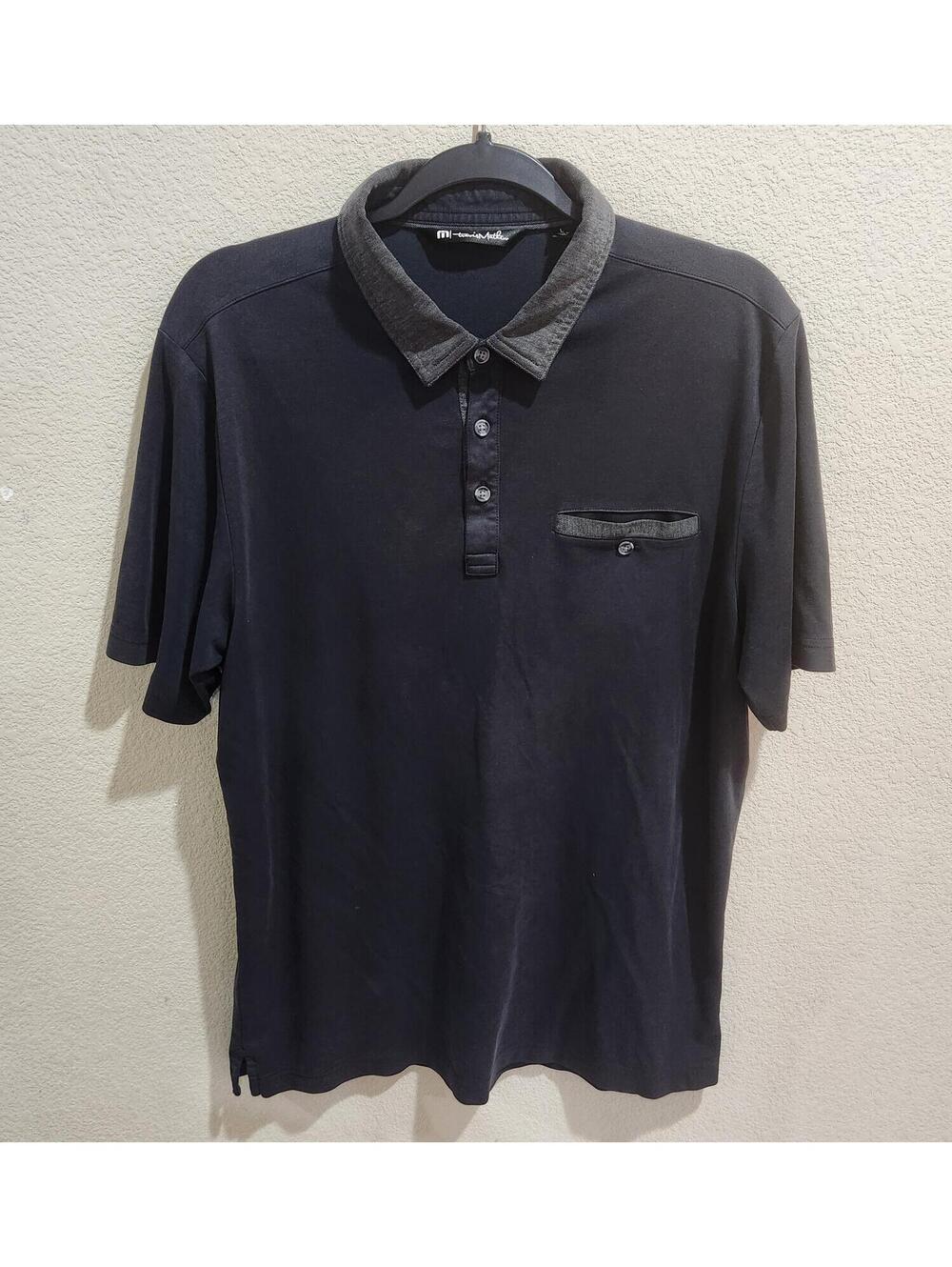 Men's Black Polo Shirt with Contrasting Collar and Pocket Detail